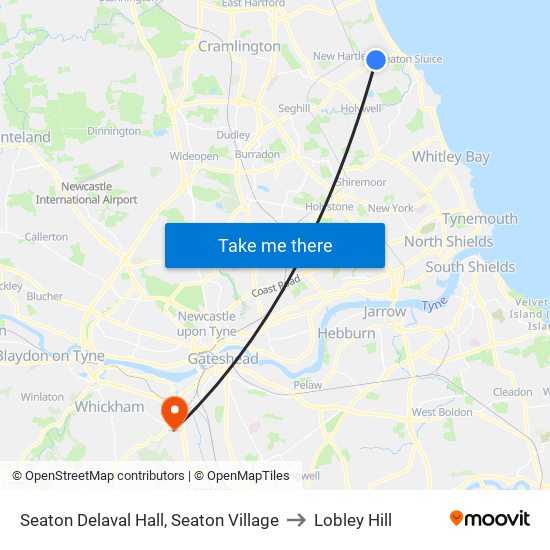 Seaton Delaval Hall, Seaton Village to Lobley Hill map