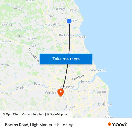 Booths Road, High Market to Lobley Hill map