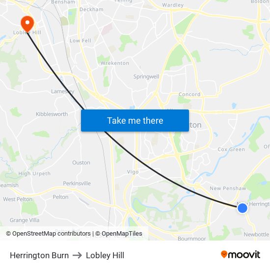 Herrington Burn to Lobley Hill map