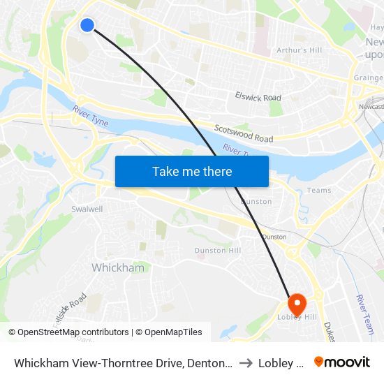 Whickham View-Thorntree Drive, Denton Burn to Lobley Hill map