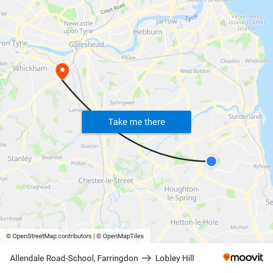 Allendale Road-School, Farringdon to Lobley Hill map