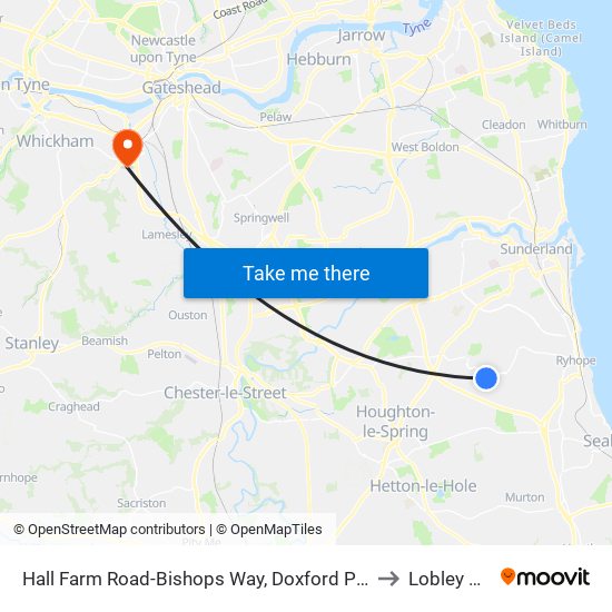 Hall Farm Road-Bishops Way, Doxford Park to Lobley Hill map