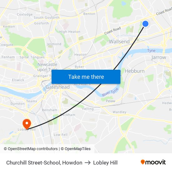 Churchill Street-School, Howdon to Lobley Hill map