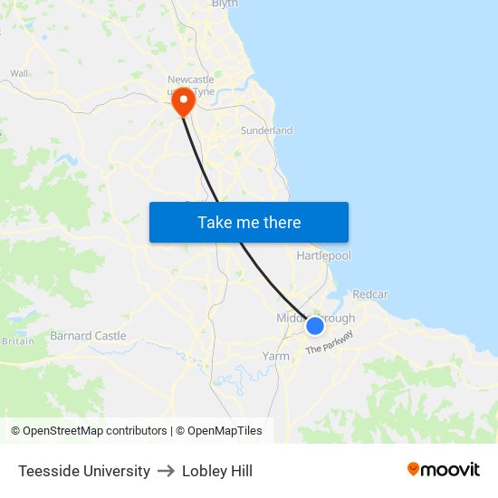 Teesside University to Lobley Hill map