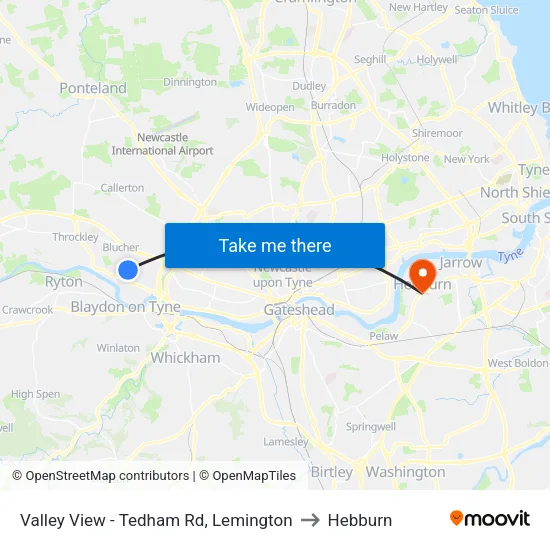 Valley View - Tedham Rd, Lemington to Hebburn map