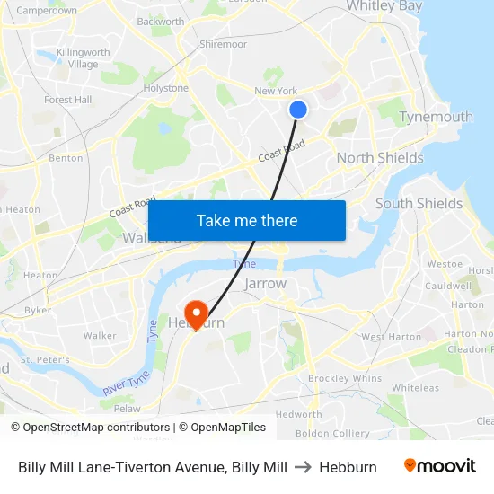 Billy Mill Lane-Tiverton Avenue, Billy Mill to Hebburn map
