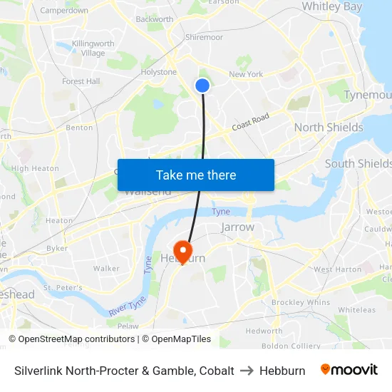 Silverlink North-Procter & Gamble, Cobalt to Hebburn map
