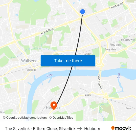 The Silverlink - Bittern Close, Silverlink to Hebburn map