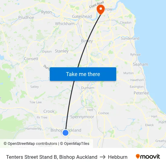 Tenters Street Stand B, Bishop Auckland to Hebburn map