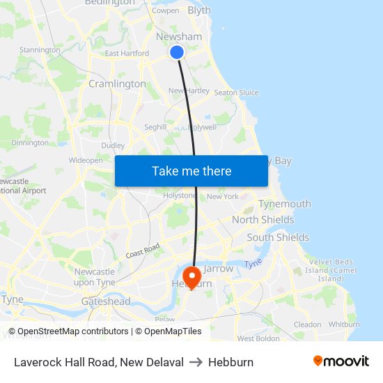 Laverock Hall Road, New Delaval to Hebburn map