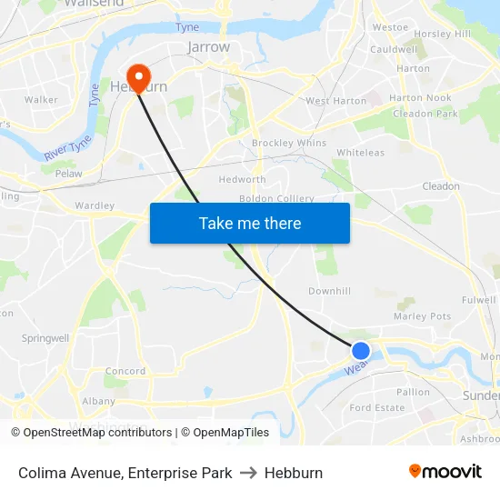 Colima Avenue, Enterprise Park to Hebburn map