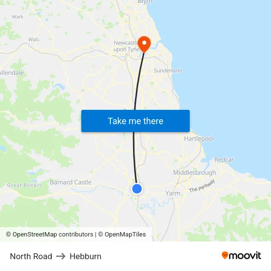 North Road to Hebburn map