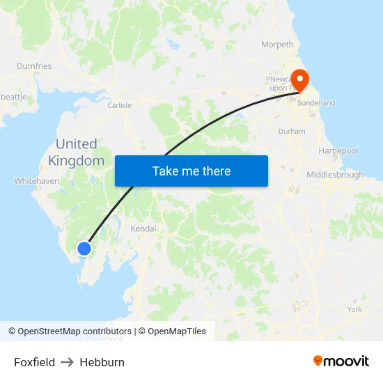 Foxfield to Hebburn map