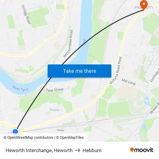 Interchange, Heworth to Hebburn map