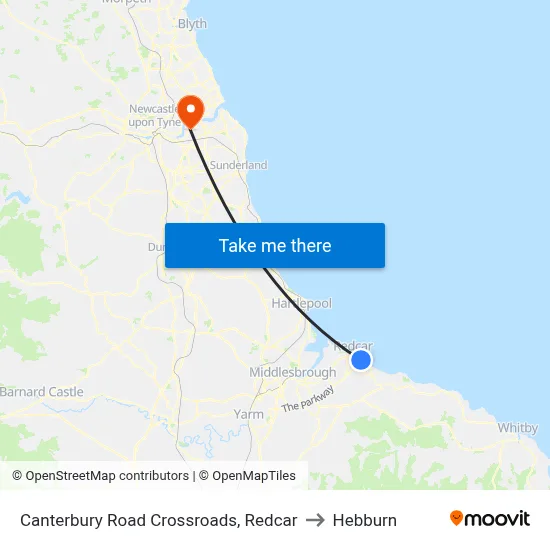 Canterbury Road Crossroads, Redcar to Hebburn map