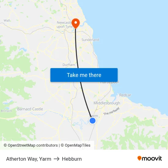 Atherton Way, Yarm to Hebburn map
