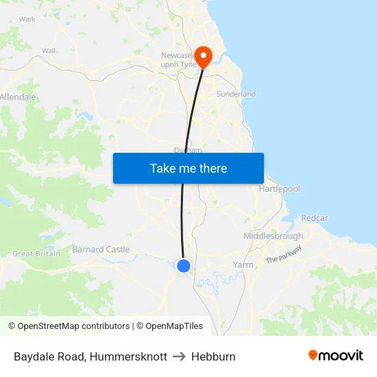 Baydale Road, Hummersknott to Hebburn map