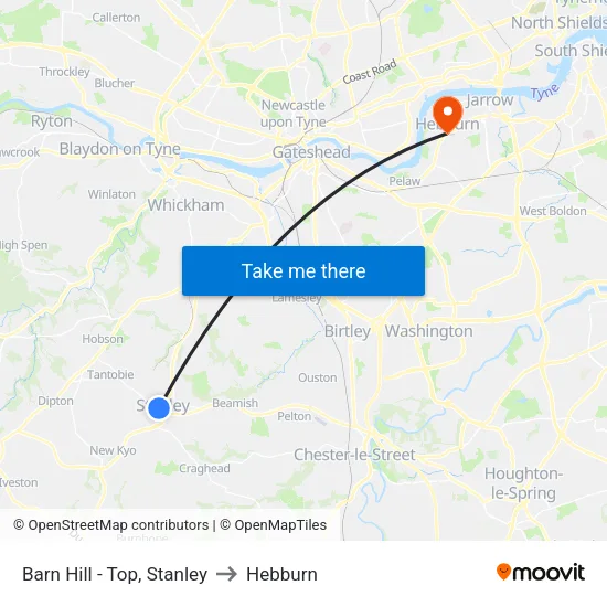 Barn Hill - Top, Stanley to Hebburn map