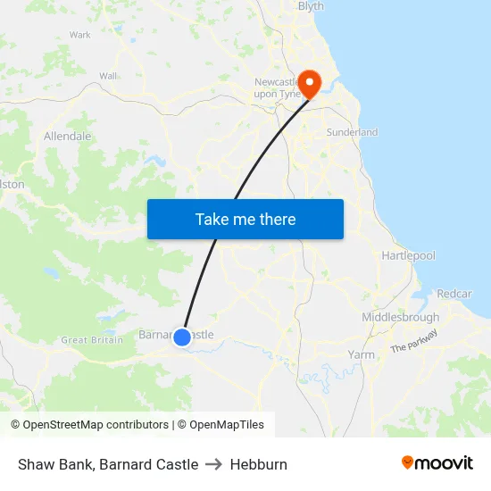 Shaw Bank, Barnard Castle to Hebburn map