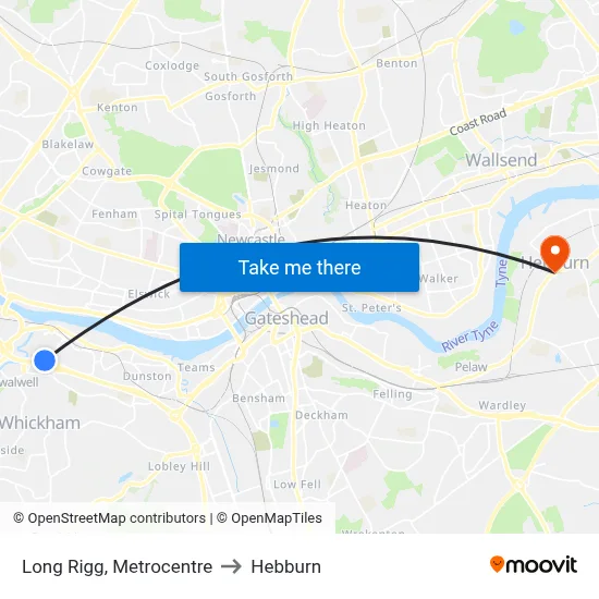 Long Rigg, Metrocentre to Hebburn map