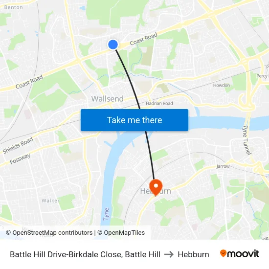 Battle Hill Drive-Birkdale Close, Battle Hill to Hebburn map