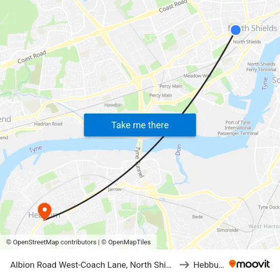 Albion Road West-Coach Lane, North Shields to Hebburn map