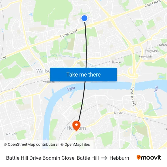 Battle Hill Drive-Bodmin Close, Battle Hill to Hebburn map
