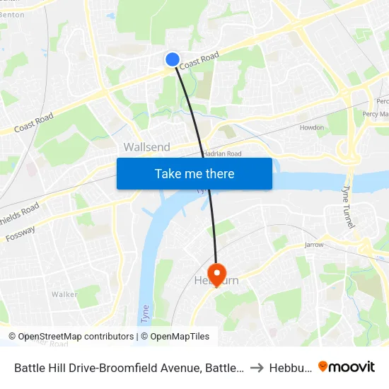 Battle Hill Drive-Broomfield Avenue, Battle Hill to Hebburn map