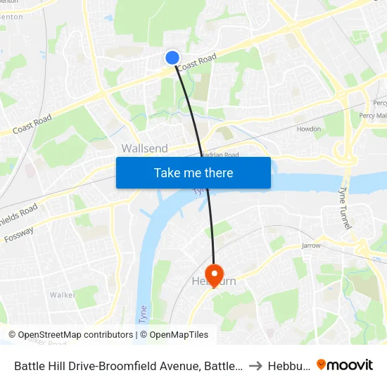 Battle Hill Drive-Broomfield Avenue, Battle Hill to Hebburn map
