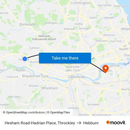 Hexham Road-Hadrian Place, Throckley to Hebburn map