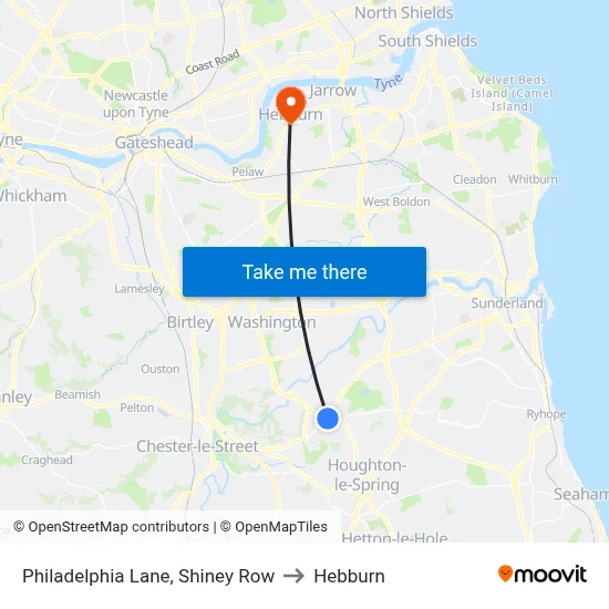 Philadelphia Lane, Shiney Row to Hebburn map