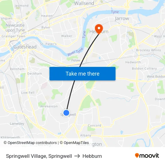 Springwell Village, Springwell to Hebburn map