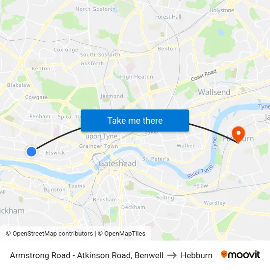 Armstrong Road - Atkinson Road, Benwell to Hebburn map