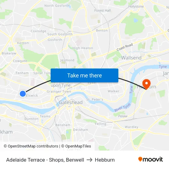 Adelaide Terrace - Shops, Benwell to Hebburn map