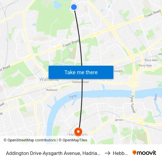 Addington Drive-Aysgarth Avenue, Hadrian Park to Hebburn map