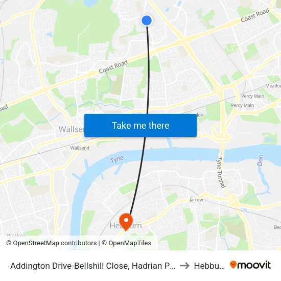 Addington Drive-Bellshill Close, Hadrian Park to Hebburn map