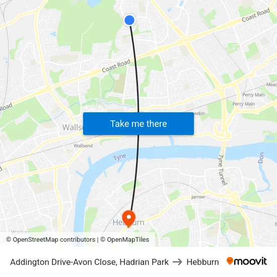 Addington Drive-Avon Close, Hadrian Park to Hebburn map