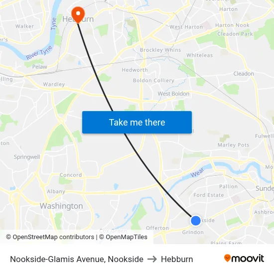 Nookside-Glamis Avenue, Nookside to Hebburn map