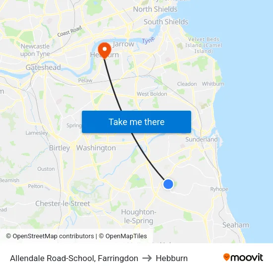 Allendale Road-School, Farringdon to Hebburn map