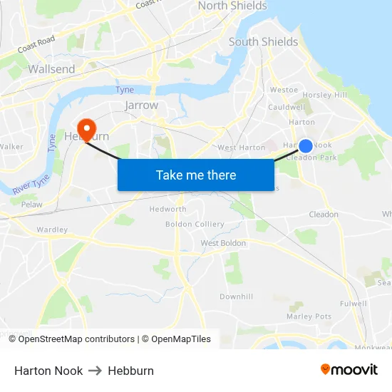 Harton Nook to Hebburn map