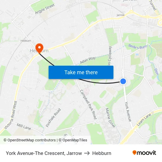 York Avenue-The Crescent, Jarrow to Hebburn map