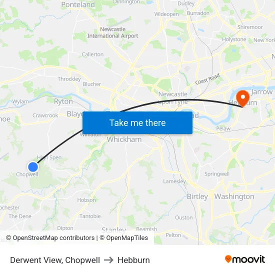 Derwent View, Chopwell to Hebburn map