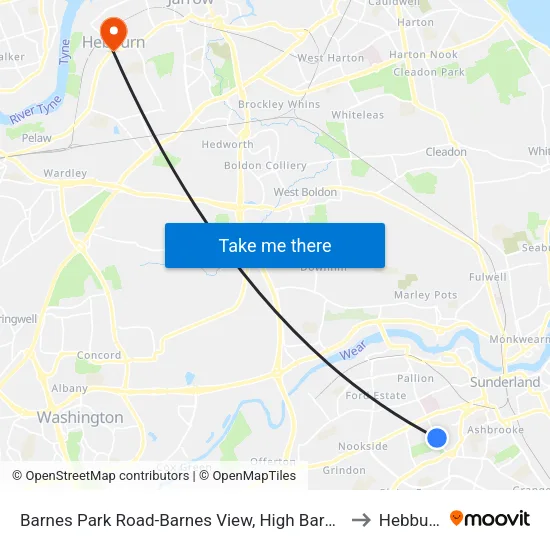 Barnes Park Road-Barnes View, High Barnes to Hebburn map