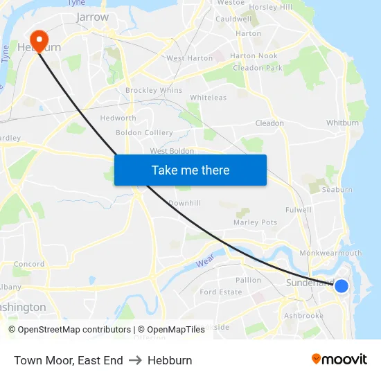 Town Moor, East End to Hebburn map