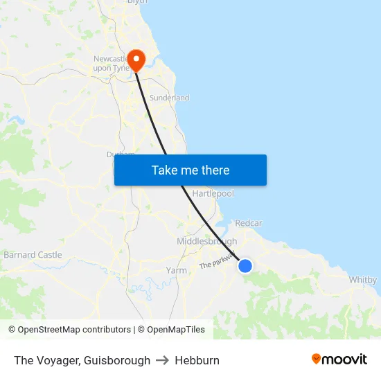 The Voyager, Guisborough to Hebburn map