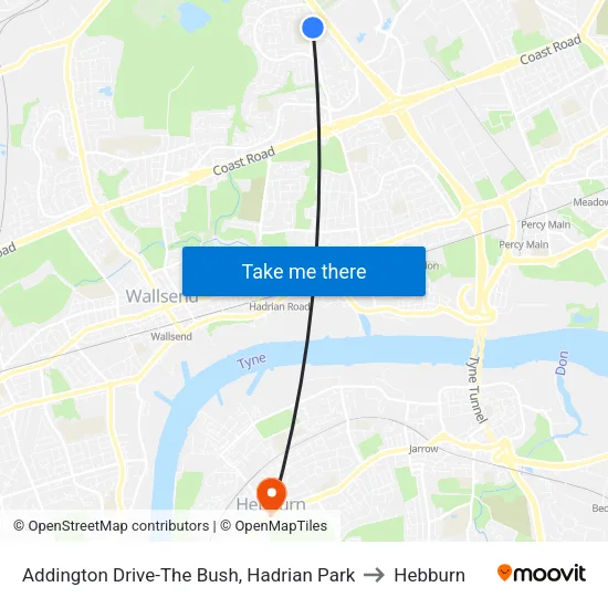 Addington Drive-The Bush, Hadrian Park to Hebburn map