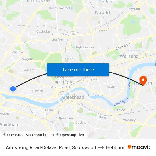 Armstrong Road-Delaval Road, Scotswood to Hebburn map