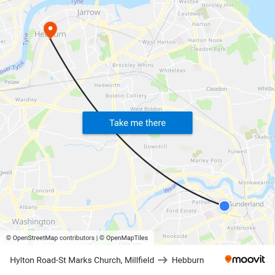 Hylton Road-St Marks Church, Millfield to Hebburn map