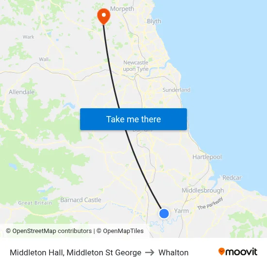 Middleton Hall, Middleton St George to Whalton map