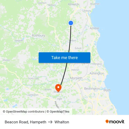 Beacon Road, Hampeth to Whalton map